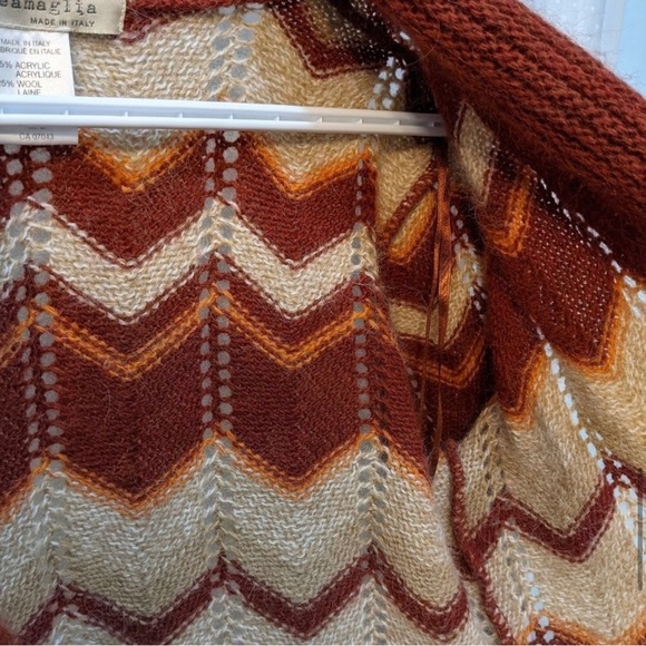 VINTAGE cardigan Italian Chevron knit wool blended Alpaca cardigan size L - Picture 8 of 9